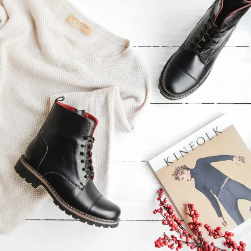 Women’s Black Military Chunky Leather Boots