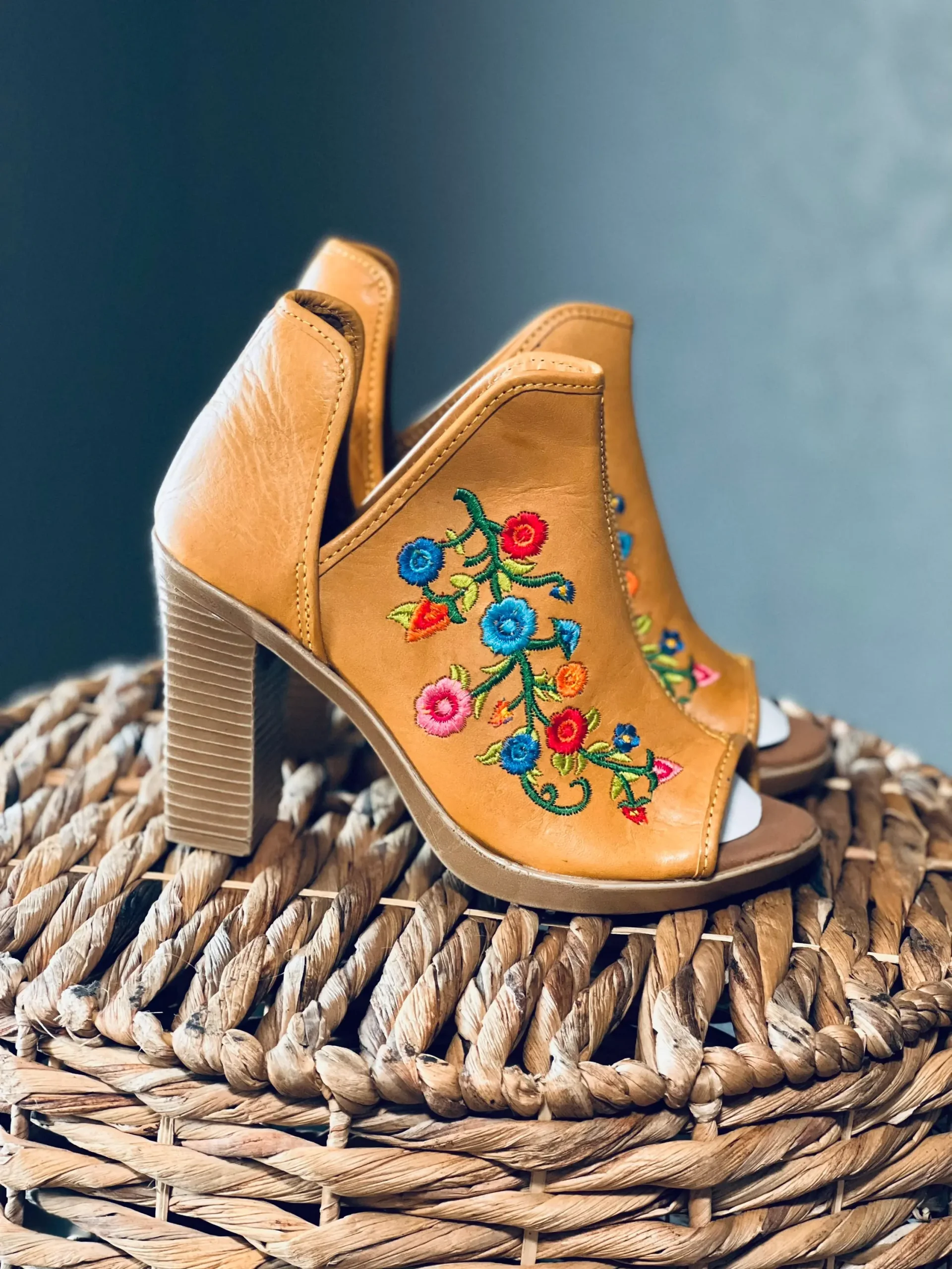 Leather Mexican Embroidery Open Toe Boots Mexican Style