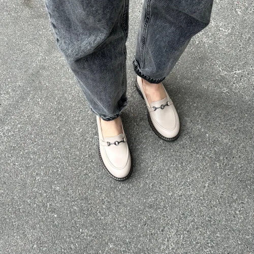 Women Creamy Beige Penny Loafers, Tan Loafer Shoes