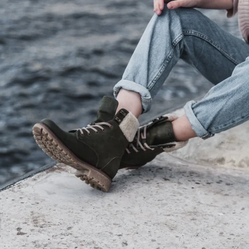 Women’s Olive Nubuck Lace-up Ankle Boots