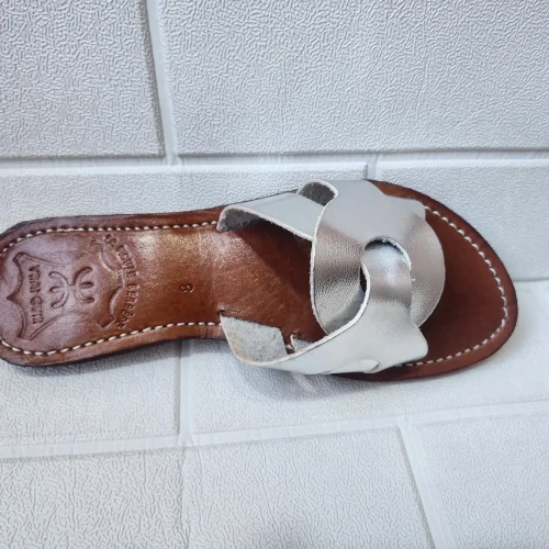 Women’s Silver-tone Moroccan Leather Slip-on Flats