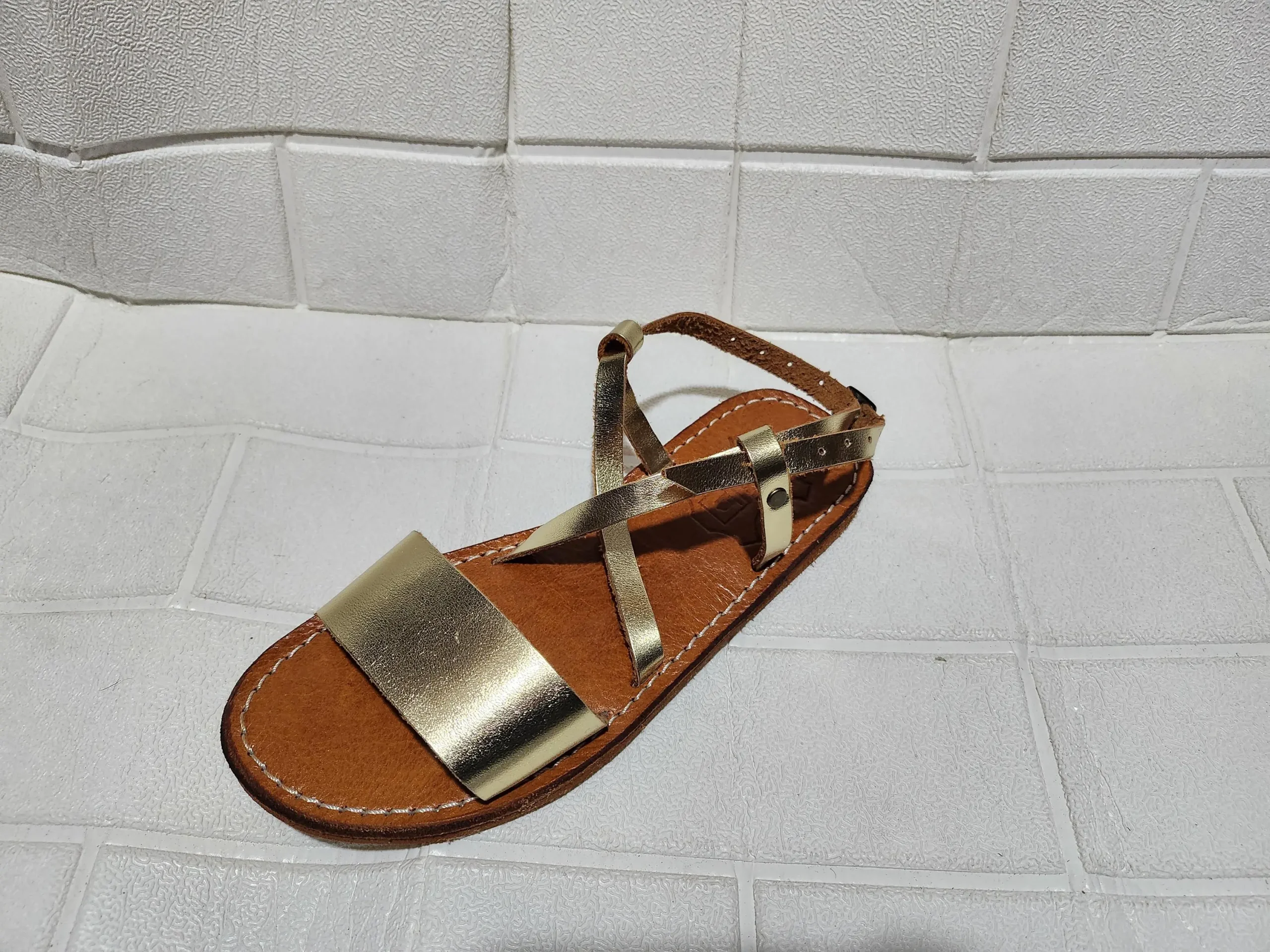 Women’s Gold Crisscross Moroccan Leather Sandals