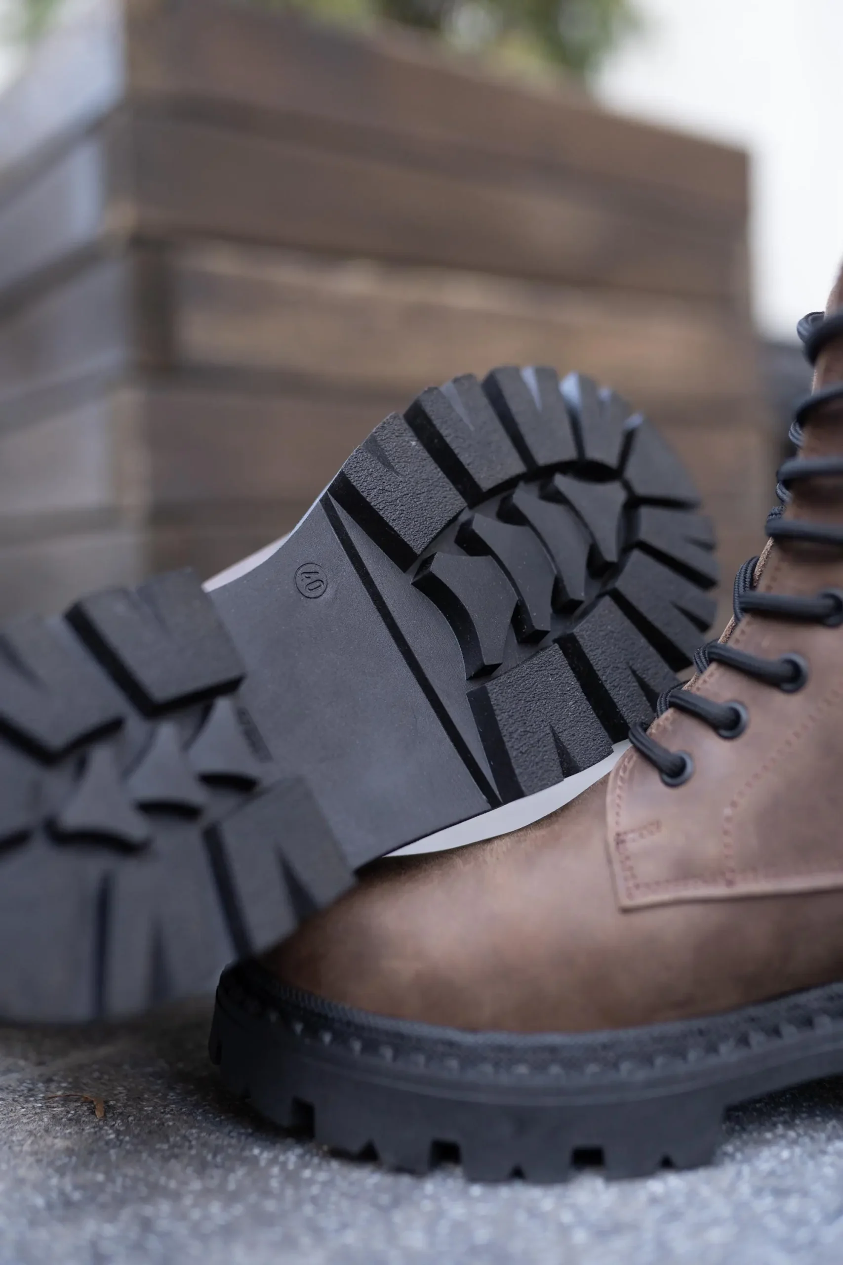 Handmade Brown Leather Boots Vintage Lace Up Fur