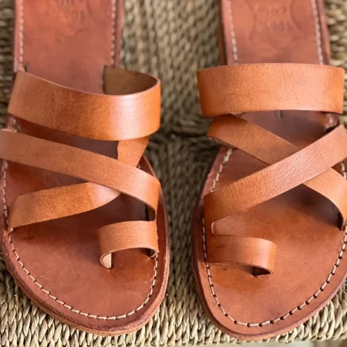Women’s Brown Toe Loop Cross Strap Sandals