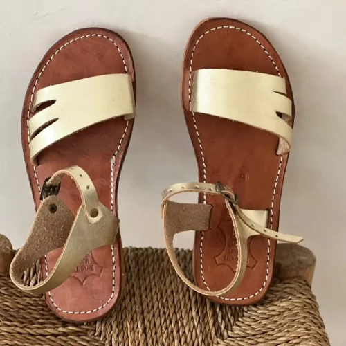 Women’s Blond Moroccan Handmade Leather Flat Sandals
